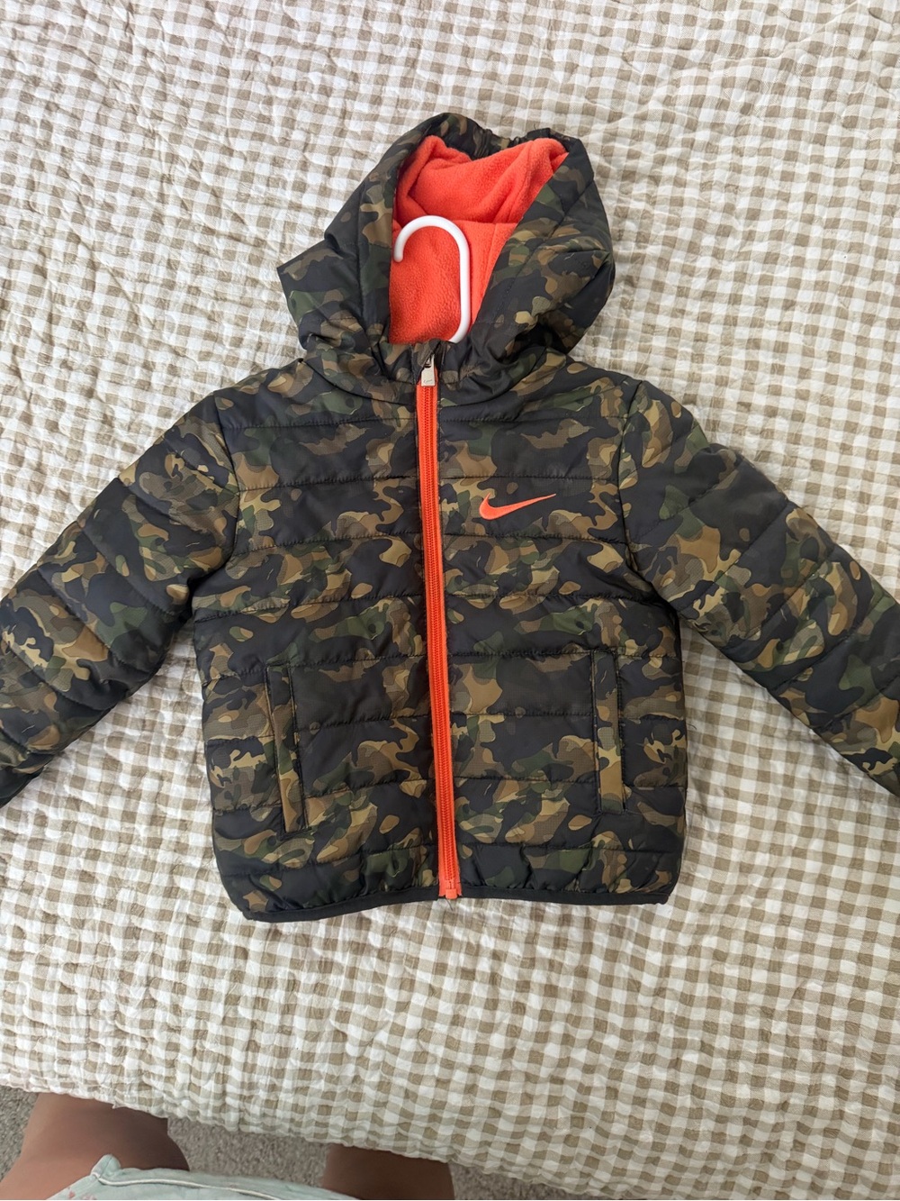 Nike Kids' Camo Puffer Jacket with Bright Orange Trim